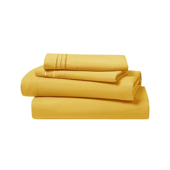 Bed Sheets Set 4 Piece Deep Pocket Full Queen King - Yellow - Picture 2 of 7